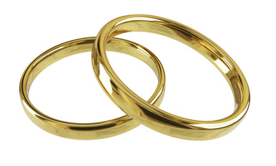 two golden wedding rings 3D
