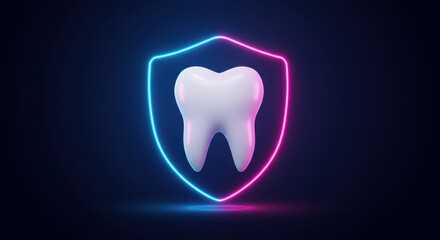 Tooth Protection Dental Health Shield Concept with Neon Glow Aesthetics