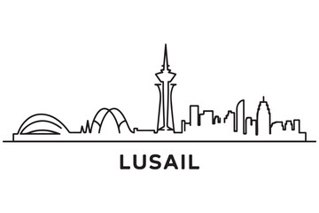 Lusail Line Art skyline silhouette. Black Lusail city design. with white background