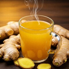 A glass of Hot ginger lemon tea. 