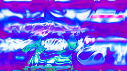 Abstract psychedelic glitch waves with neon colors, distorted digital fluid texture and VHS scanline effect