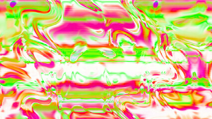 Abstract psychedelic glitch waves with neon colors, distorted digital fluid texture and VHS scanline effect
