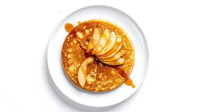 Pannenkoeken apple pancake with syrup, overhead