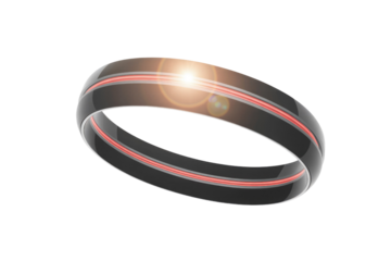 Black ring with two red stripes, glossy finish, isolated on transparent background. background removed