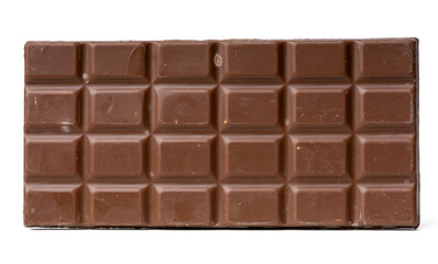 Photo of chocolate bar taken with a high-resolution camera using the focus-stacking technique on a white background.
