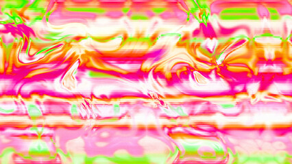 Abstract psychedelic glitch waves with neon colors, distorted digital fluid texture and VHS scanline effect