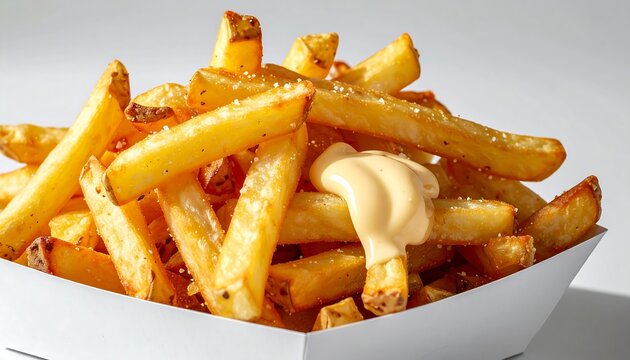 Dutch fries with mayonnaise in paper tray