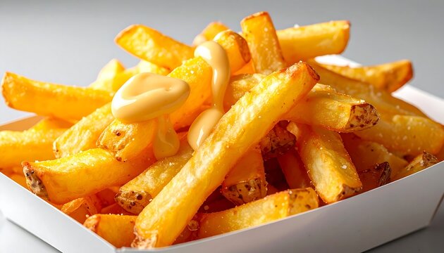 Dutch fries with mayonnaise in paper tray
