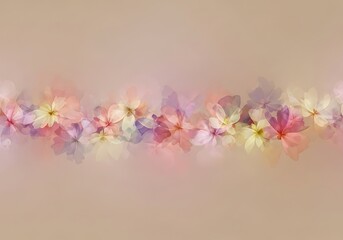 Fototapeta premium Translucent floral blooms composition on soft beige ethereal background