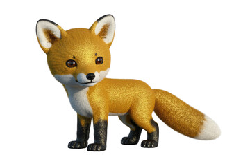 Fototapeta premium Adorable golden glitter fox, 3D render, standing, cute, fluffy tail. background removed