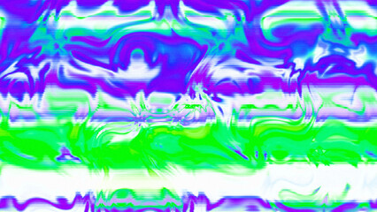 Abstract psychedelic glitch waves with neon colors, distorted digital fluid texture and VHS scanline effect