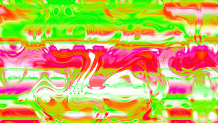 Abstract psychedelic glitch waves with neon colors, distorted digital fluid texture and VHS scanline effect