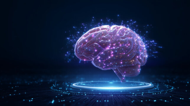 Futuristic brain electric data digital glowing neural network artificial intelligence technology science innovation blue background creative imagination virtual cyber intelligence modern abstract