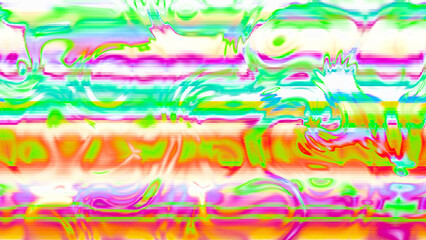 Abstract psychedelic glitch waves with neon colors, distorted digital fluid texture and VHS scanline effect