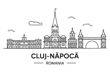 Fototapeta premium Cluj-Napoca Line Art skyline horizontal banner. Cluj-Napoca, Romania. Vector template for your design. with white background