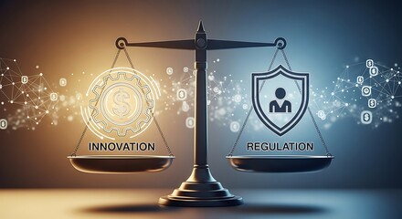 Balancing innovation and security scales of justice concept with technology and data background