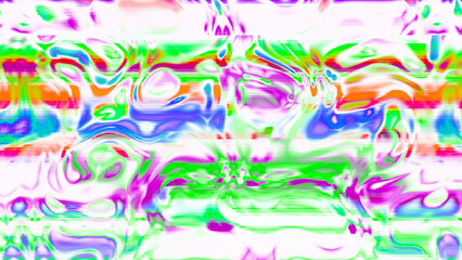Abstract psychedelic glitch waves with neon colors, distorted digital fluid texture and VHS scanline effect