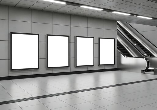 Blank Advertising Billboards in Modern Subway Station