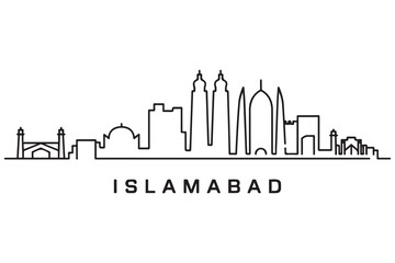 Fototapeta premium Islamabad Line Art skyline silhouette. Black Islamabad city design. with white background