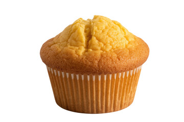 A delicious golden-brown cupcake, baked to perfection in a paper liner. background removed
