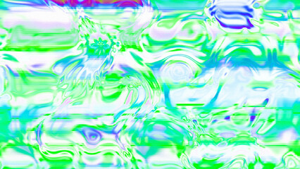 Abstract psychedelic glitch waves with neon colors, distorted digital fluid texture and VHS scanline effect