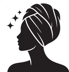 Silhouette of a woman with a towel wrapped around her head