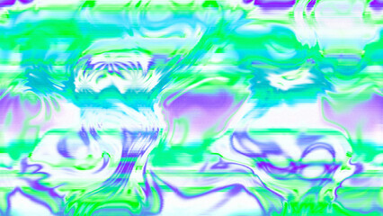Abstract psychedelic glitch waves with neon colors, distorted digital fluid texture and VHS scanline effect