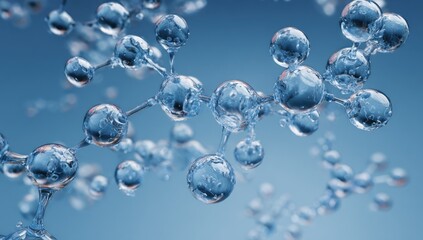 Molecular structure composed of transparent spheres connected by thin, clear lines