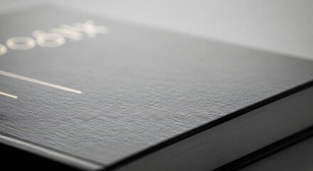 Textured Book Cover Detail: Monochromatic, Elegant, Close-Up, Soft Lighting, Minimalist Design.