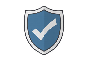 A blue shield with a white checkmark, signifying security and approval. background removed