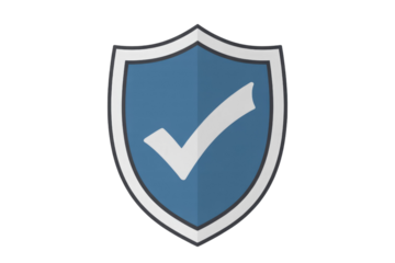 A blue shield with a white checkmark, signifying security and approval. background removed