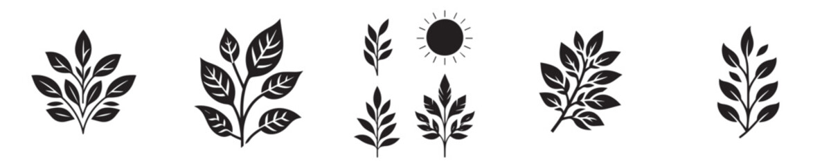 Botanical Leaf Silhouette Vector Set – Minimalist Plant Branch Illustration for Nature and Organic Design