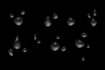 Realistic water drops. fresh aqua drips, clean dew droplets on transparent background. Clear raindrops surface texture with falling fluid.