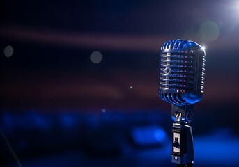 Vintage Microphone on Stage with Dramatic Lighting