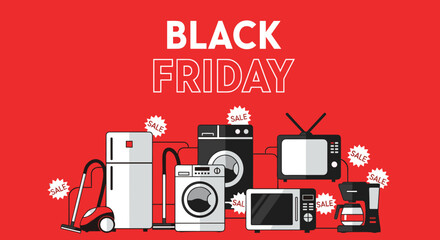 Black Friday sale illustration on home electronics and appliances
