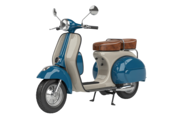 Vintage scooter, blue and beige, isolated on transparent background. Retro design. background removed