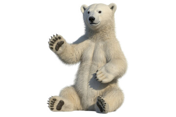 Adorable polar bear cub sitting, waving paw, transparent background. background removed