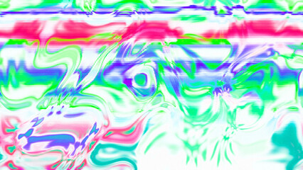 Abstract psychedelic glitch waves with neon colors, distorted digital fluid texture and VHS scanline effect