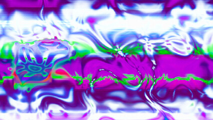 Abstract psychedelic glitch waves with neon colors, distorted digital fluid texture and VHS scanline effect