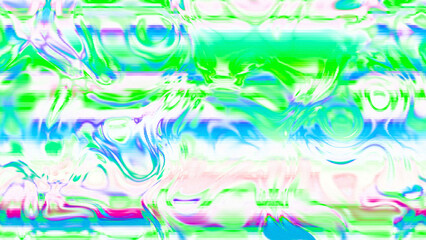 Abstract psychedelic glitch waves with neon colors, distorted digital fluid texture and VHS scanline effect