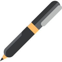 Sleek Black Fountain Pen with Orange Accent Detail for Writing and Illustration on Transparent Background
