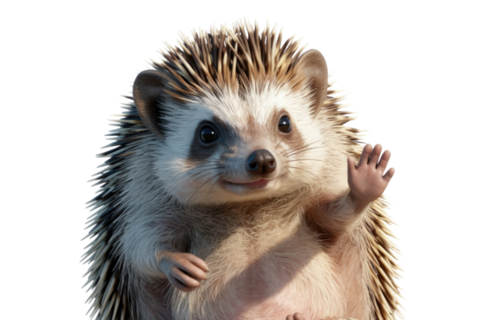 Adorable hedgehog waving hello with a charming smile, 3D rendered. background removed