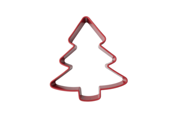 Red Christmas tree-shaped cookie cutter isolated on transparent background. background removed