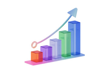 3D rendered colorful bar graph illustrating upward growth and positive financial trends. background removed