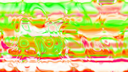 Abstract psychedelic glitch waves with neon colors, distorted digital fluid texture and VHS scanline effect