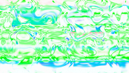 Abstract psychedelic glitch waves with neon colors, distorted digital fluid texture and VHS scanline effect