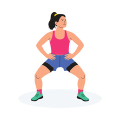 Fitness woman doing hip circles for warm-up and mobility illustration