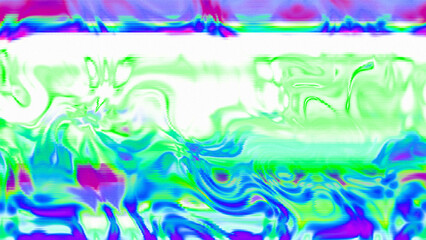 Abstract psychedelic glitch waves with neon colors, distorted digital fluid texture and VHS scanline effect