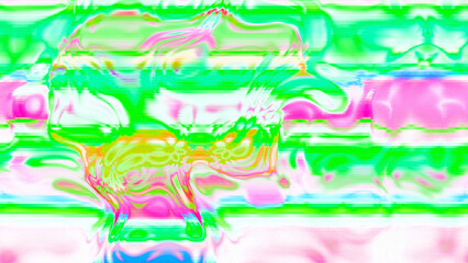Abstract psychedelic glitch waves with neon colors, distorted digital fluid texture and VHS scanline effect