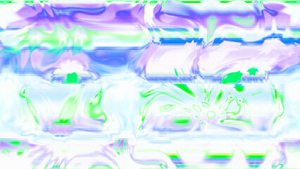 Abstract psychedelic glitch waves with neon colors, distorted digital fluid texture and VHS scanline effect